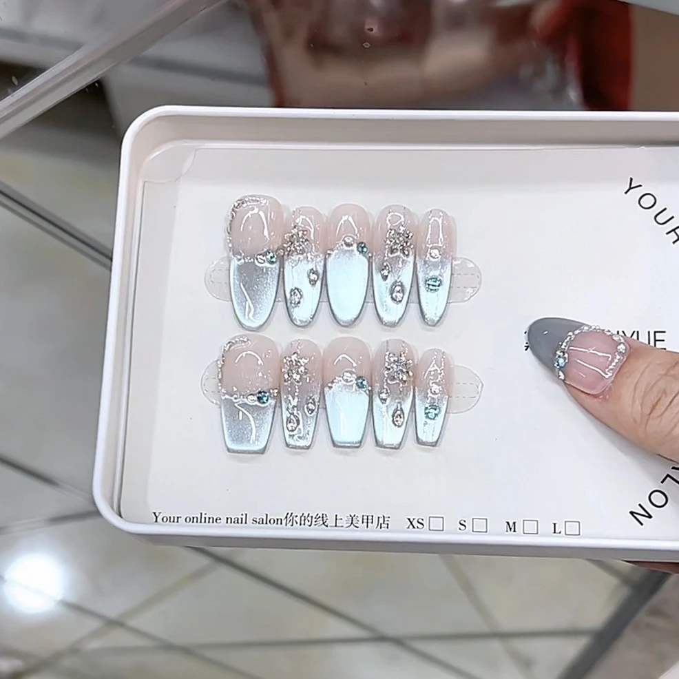 3000 NAIL “蓝色七芒星”设计师高定原创纯手工高级猫眼显白穿戴甲