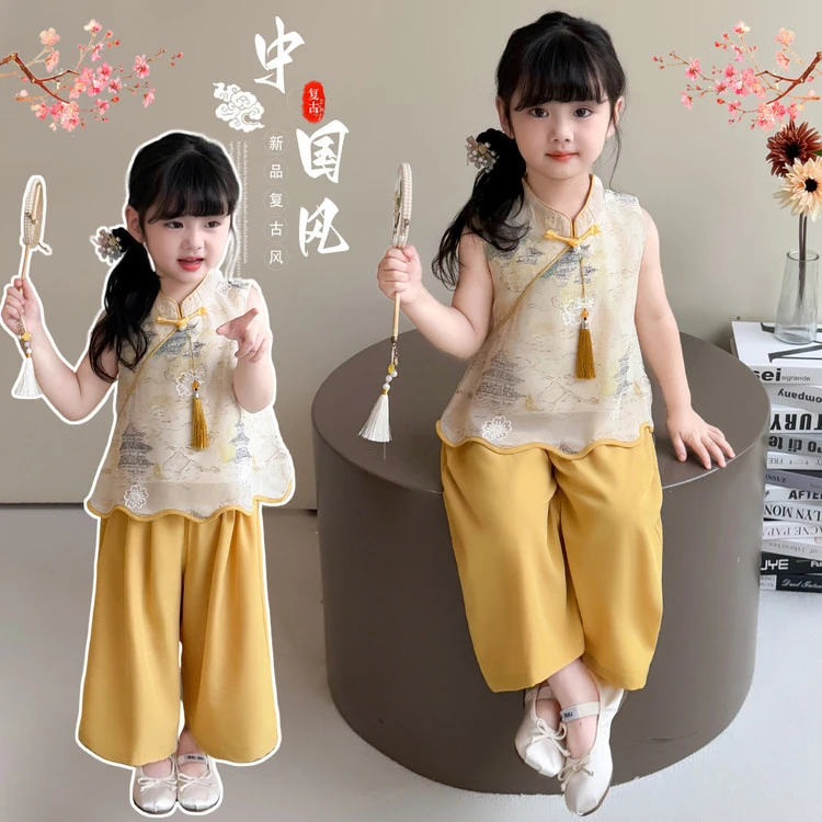 女童国风套装夏装2025新款夏季女宝宝古风洋气儿童新中式汉服薄款