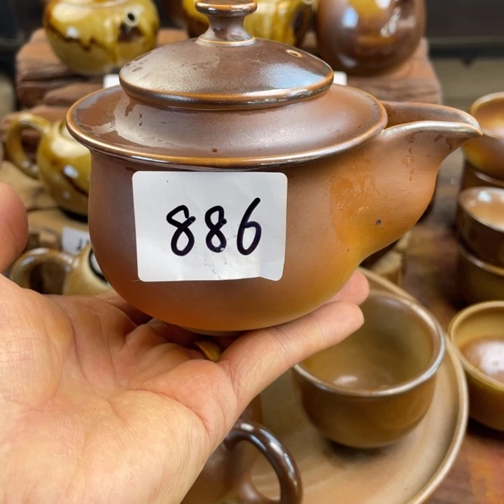 壶老*建水紫陶白泥柴烧手抓壶