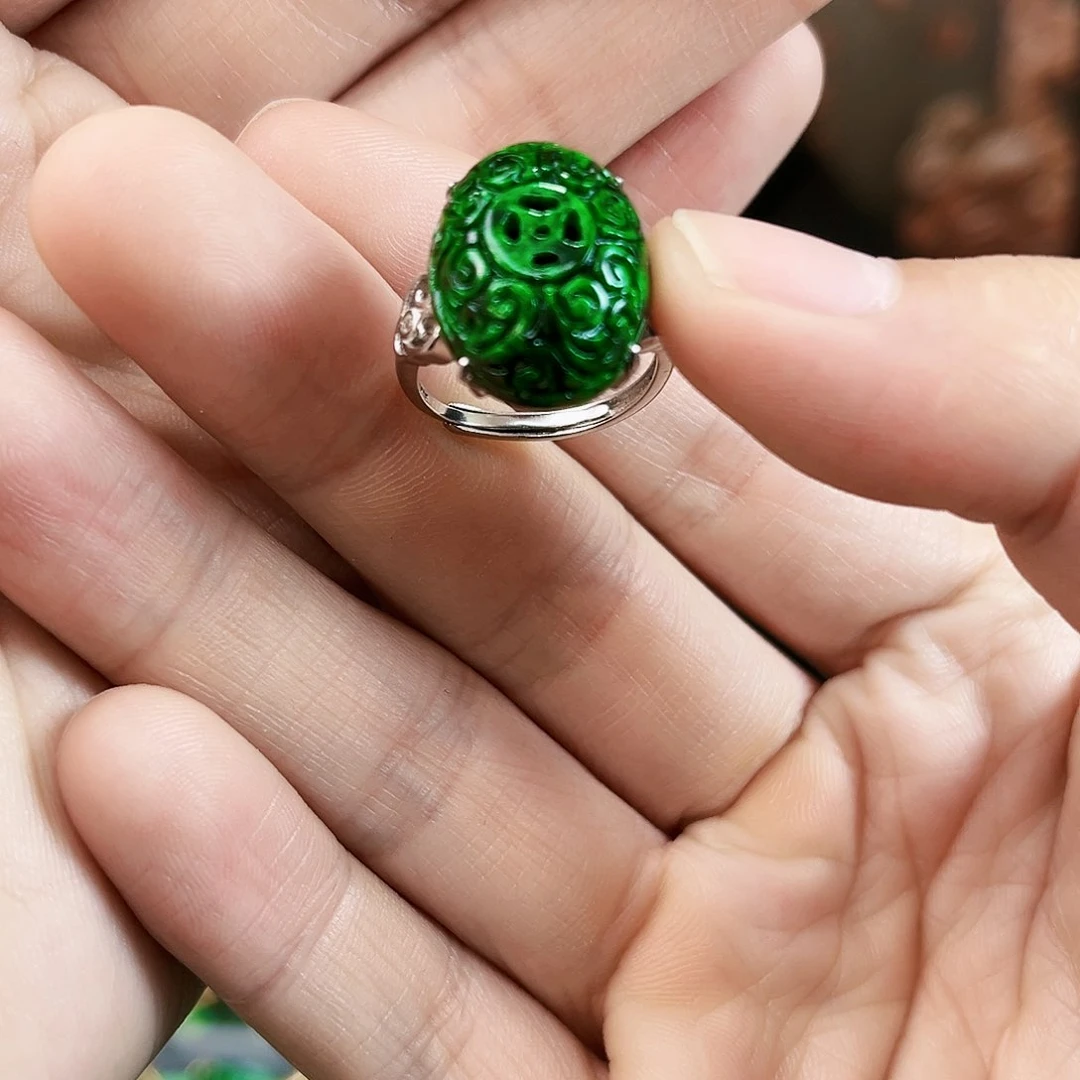 翡翠戒指银S925镶嵌戒指