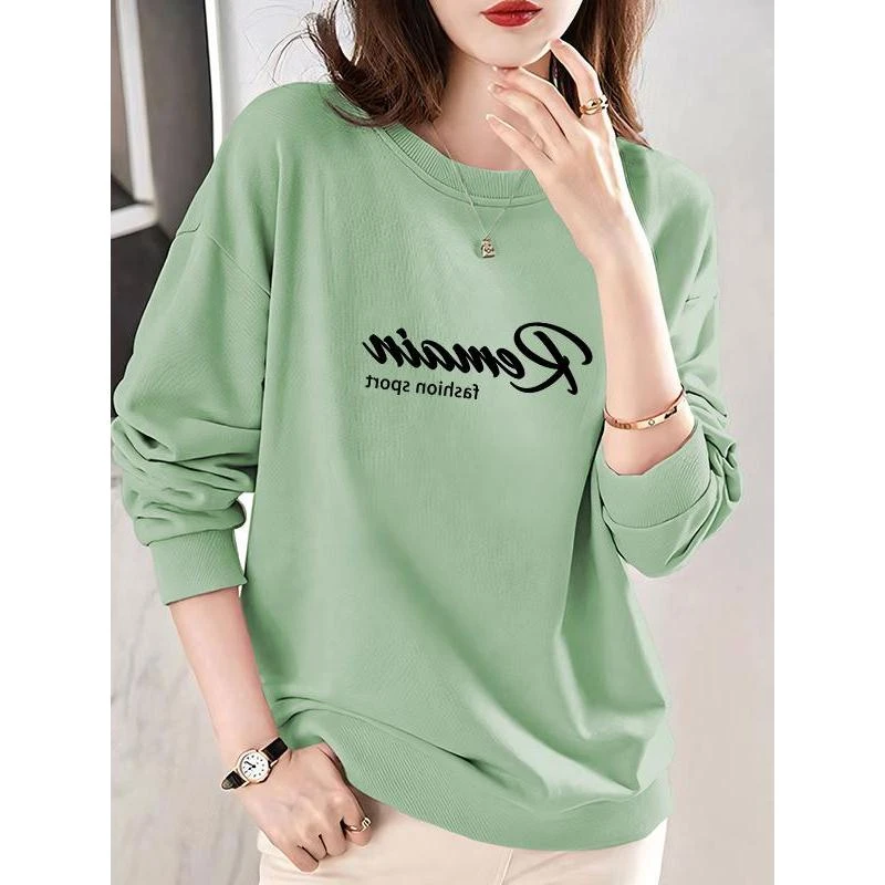 法劳格原创字母印花加绒圆领卫衣女冬季外穿时尚百搭气质显瘦保暖