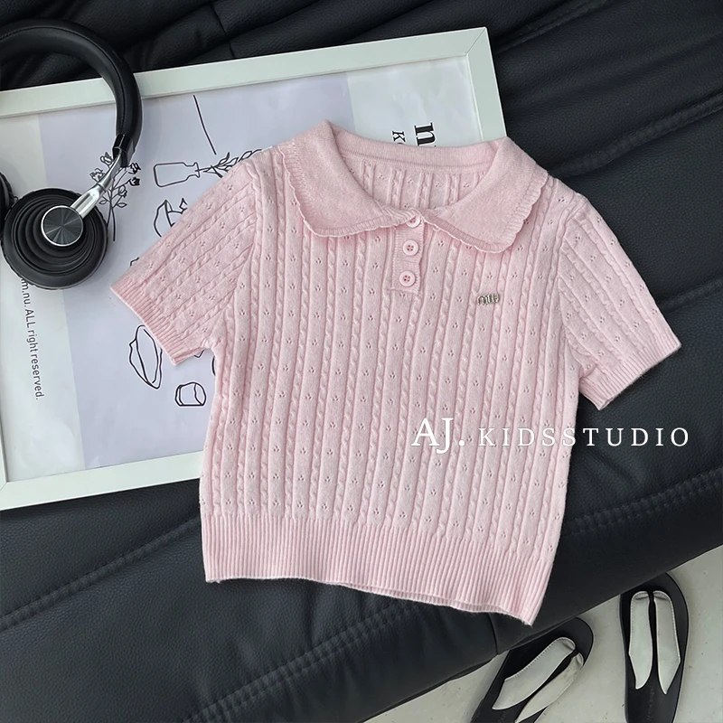 Q【现货】阿卷夏装韩版儿童时尚纯色POLO领针织短袖T恤衫MPG6221