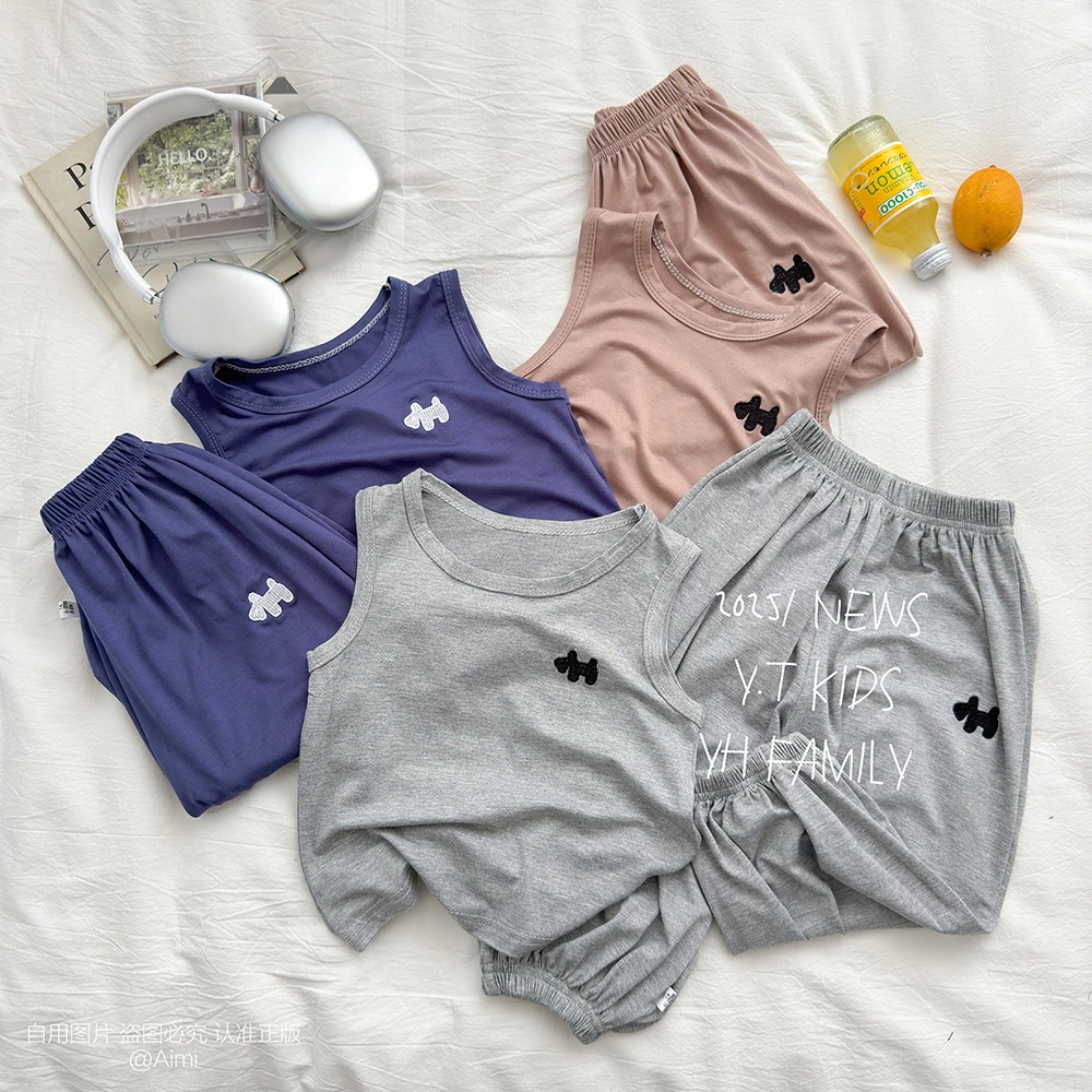 2025夏季儿童莫代尔背心套装柔软舒适休闲百搭款女童运动男童