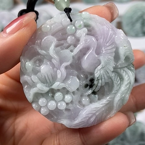 翡翠颈饰未镶嵌凤穿牡丹两面工福利