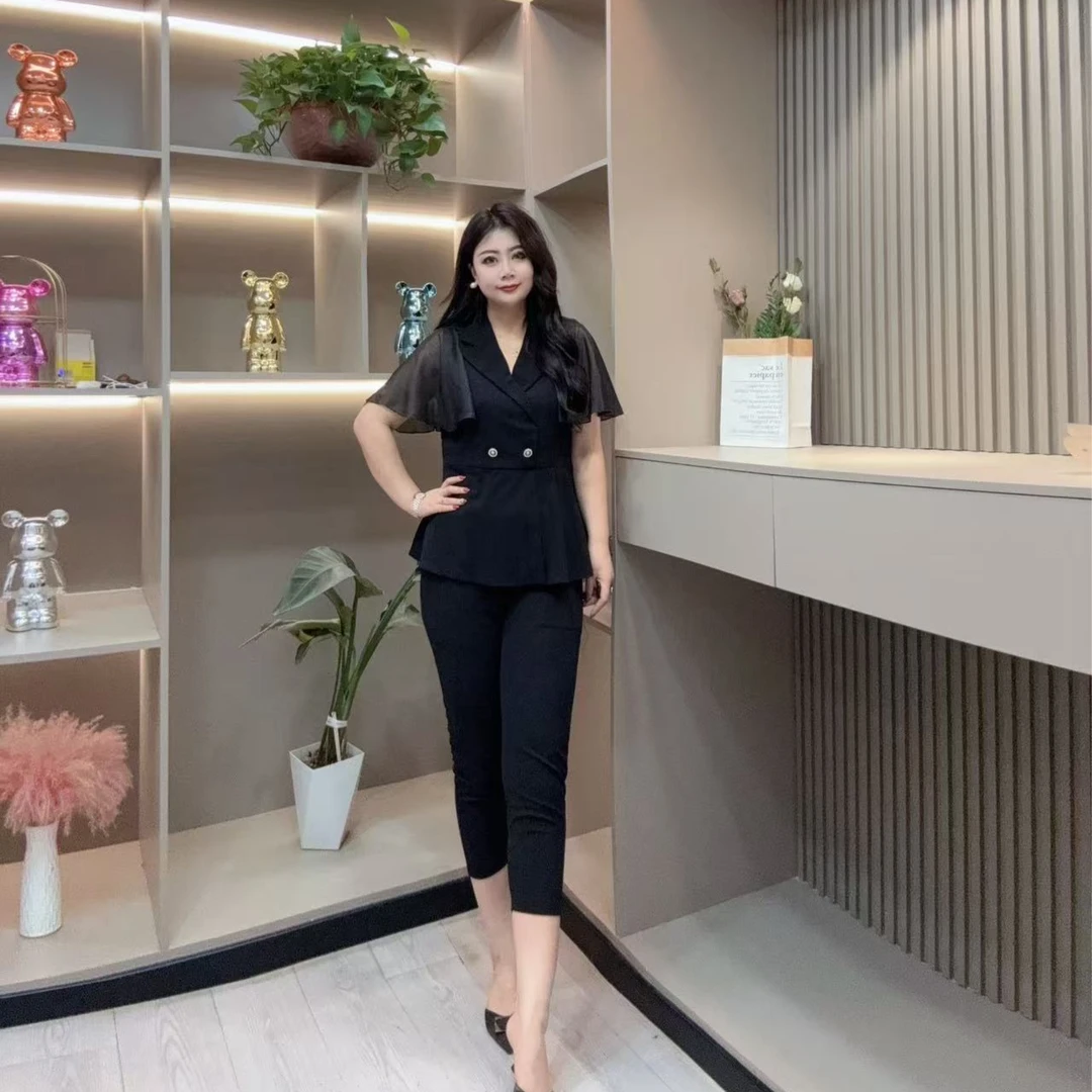 夏季套装-鸿 9723时尚气质潮流百褶纽扣洋气款胖MM大码女装新款