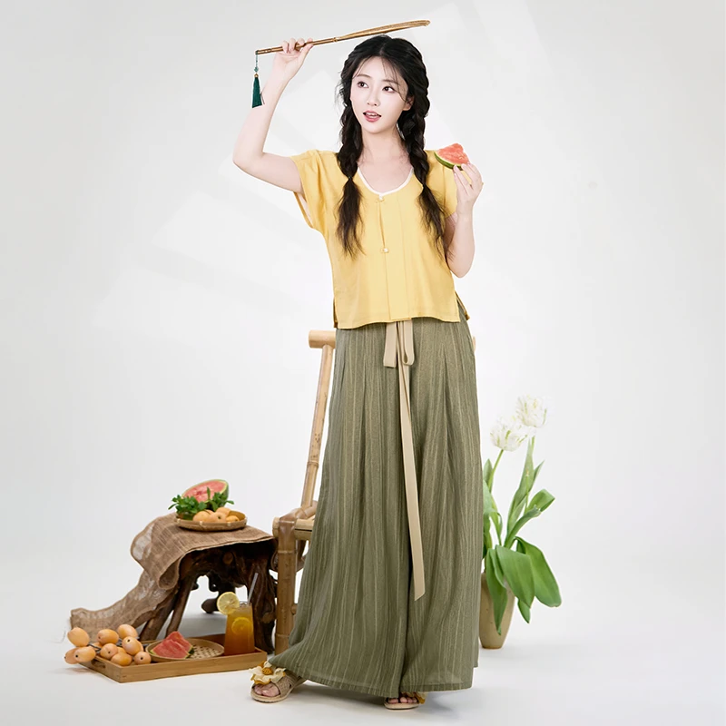 清水溪·汉初【溪亭消夏】汉服日常百搭夏季汉元素气质薄款宽松宋裤