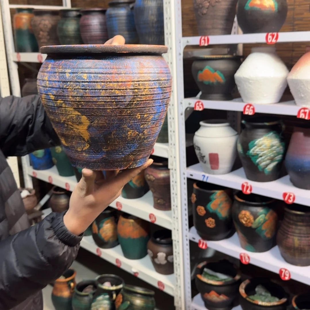 红陶红陶浮雕花盆炸炸炸