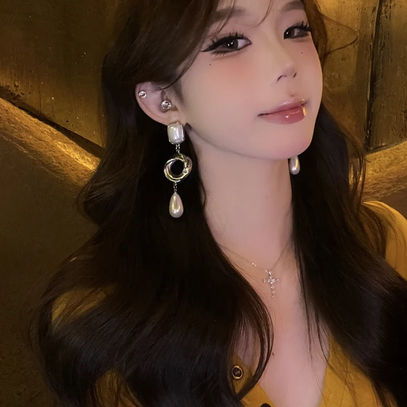 铜合金仿珍珠耳饰 复古气质耳环欧美长款夸张流苏大气高级