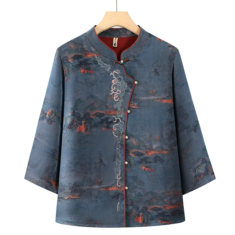 奶奶夏装盘扣上衣中老年人七分袖衬衫女妈妈春夏小衫老人薄款衣服