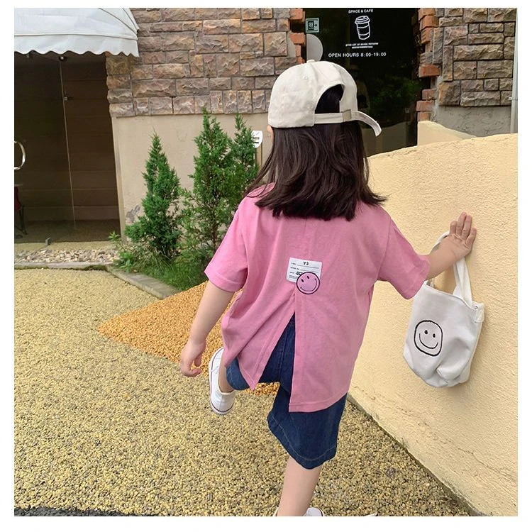 童装女童夏装新款T恤宝宝卡通印花上衣儿童中长款休闲短袖衣服潮