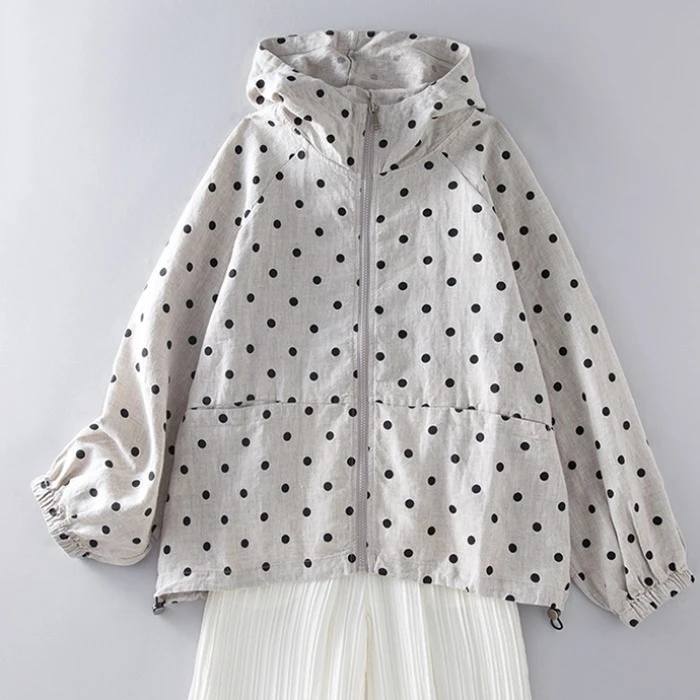 小清新设计感小众文艺大码春季休闲连帽波点外套女宽松百搭防晒衣