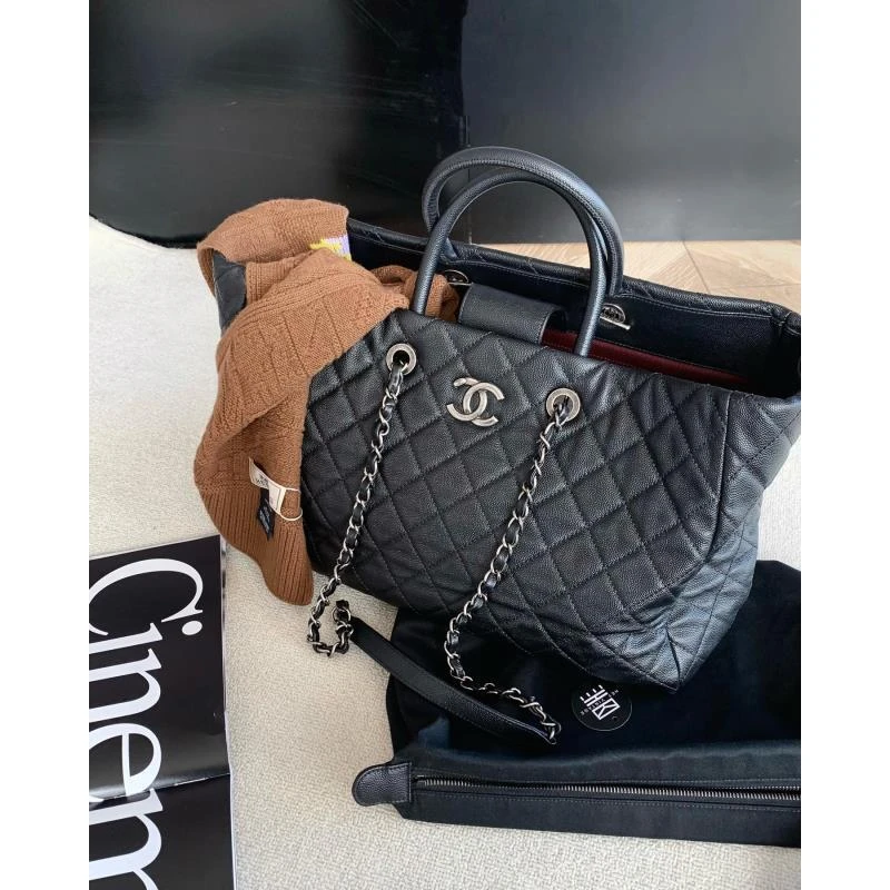95新 Chanel/香奈儿  黑银鱼子酱2way子母托特包 35.5cm 17580583
