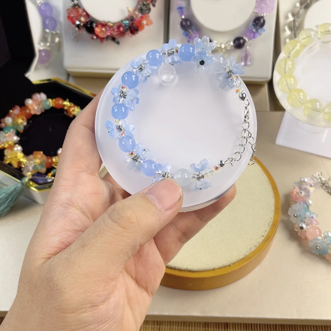 水晶手串银S800镀金镶嵌