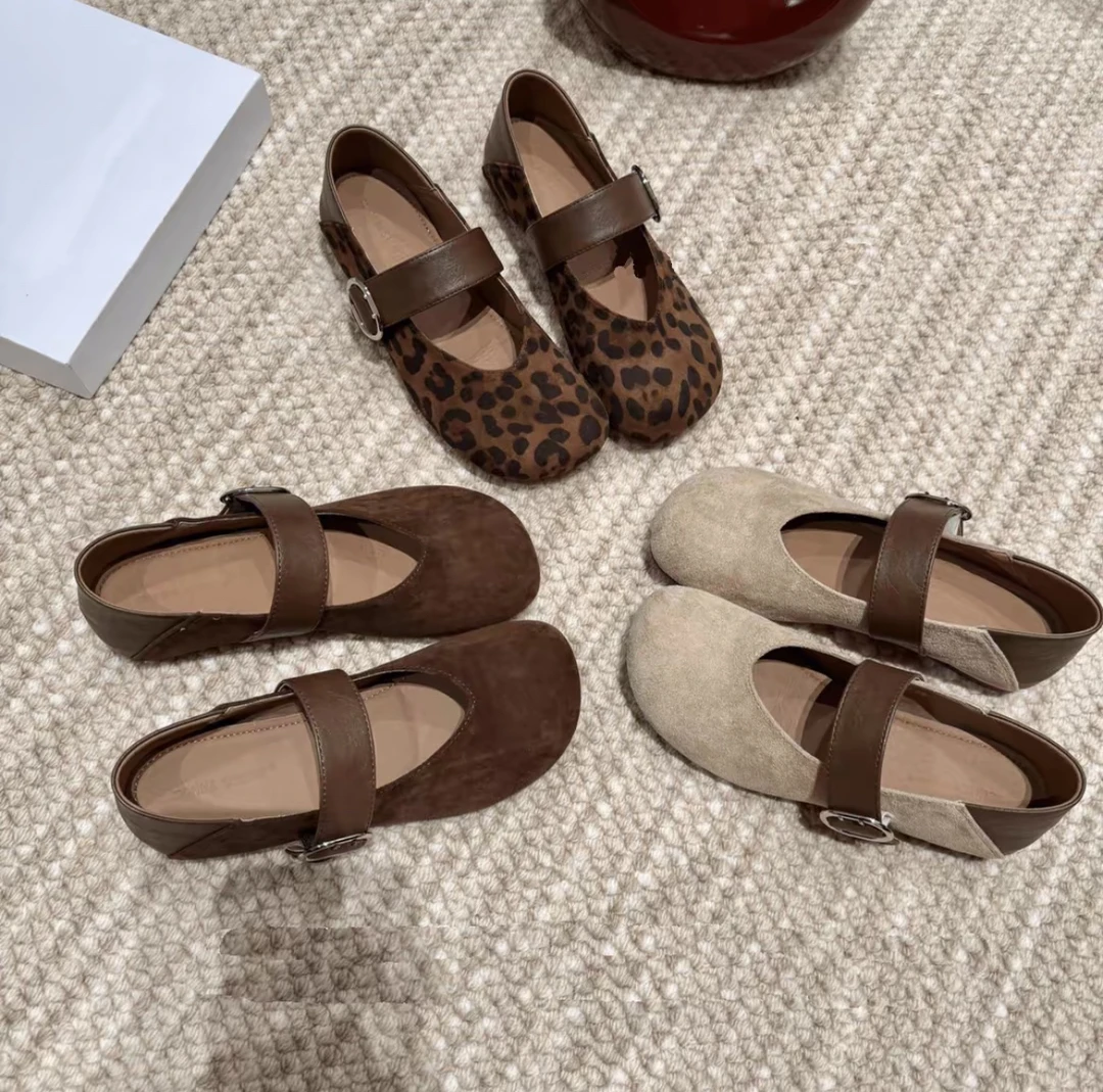 2025秋季法式覆古豹纹玛丽珍单鞋女两穿平底奶奶鞋圆头芭蕾舞鞋