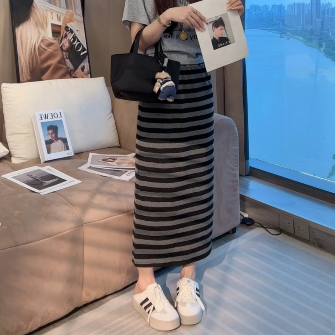 【晓溪服饰】夏季新款韩系简约时尚气质舒适通勤条纹裙女6239