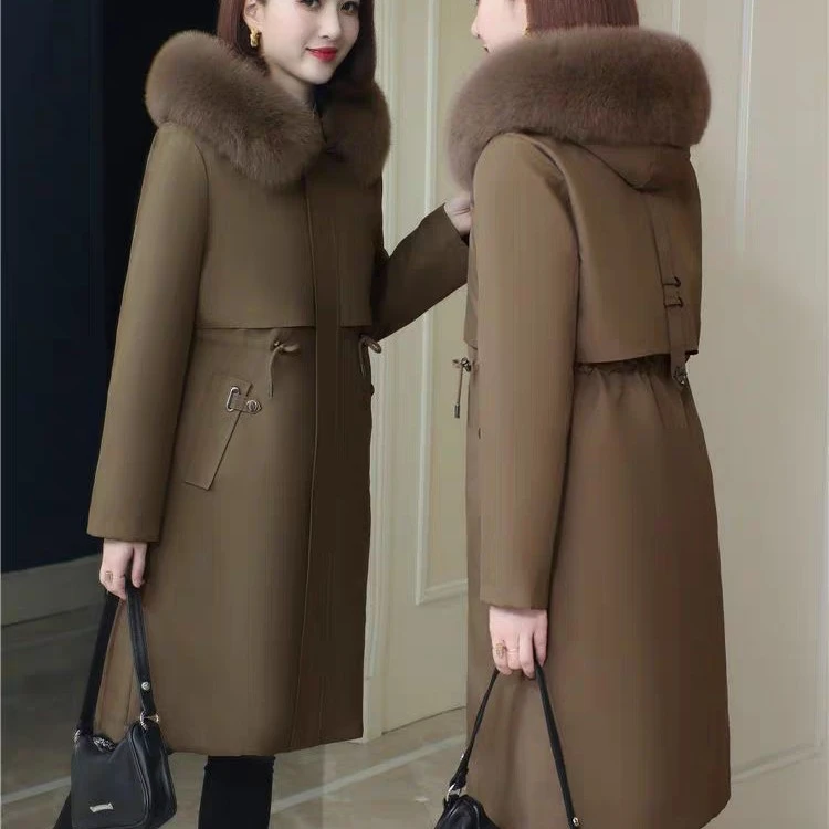 【若竹升级版羽绒加兔毛】中长款可拆卸内胆派克服气质皮派克外套