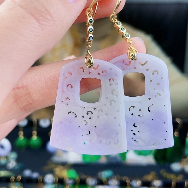 翡翠耳饰银S925镶嵌饰品