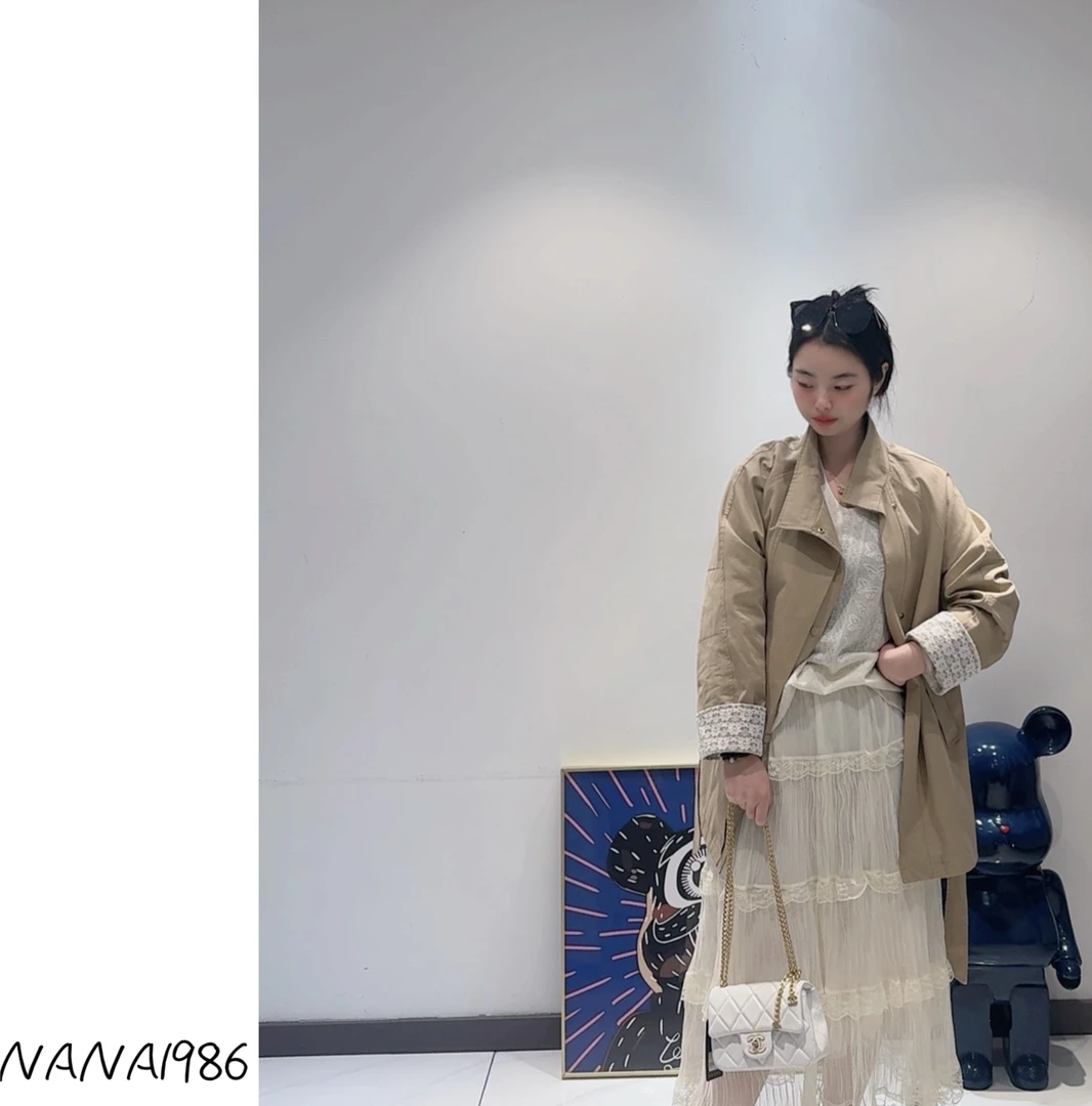 NANA家简约蕾丝拼接风衣@80119