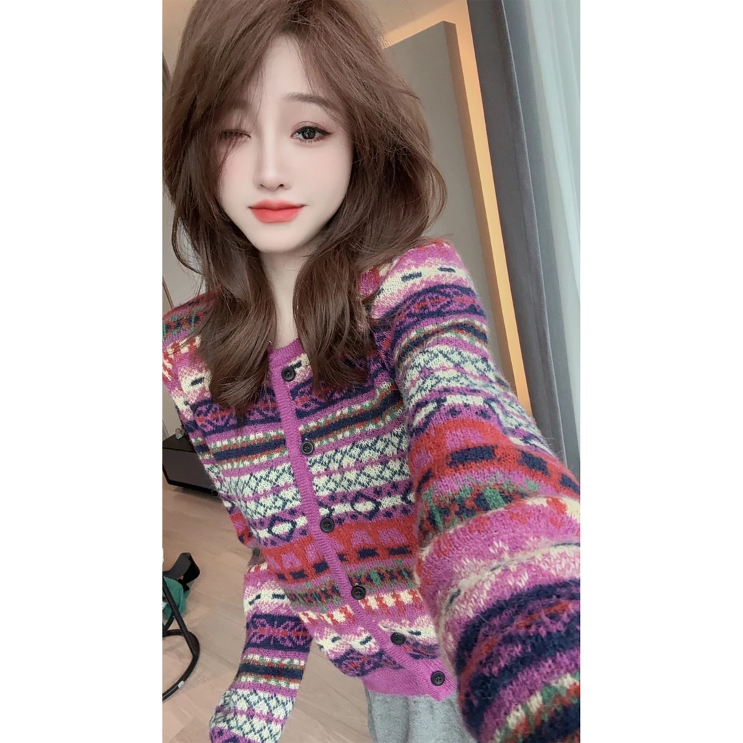 【CHEN】秋冬洋气设计感提花毛衣气质减龄长袖针织开衫24120801