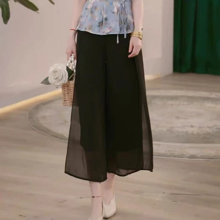 A-162裤子阔腿筒裤裤女夏季显瘦新款妈妈高腰宽松松紧九分