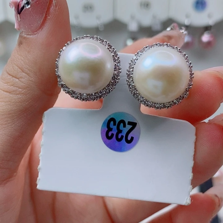 耳饰银S925镶嵌淡水珍珠13➕