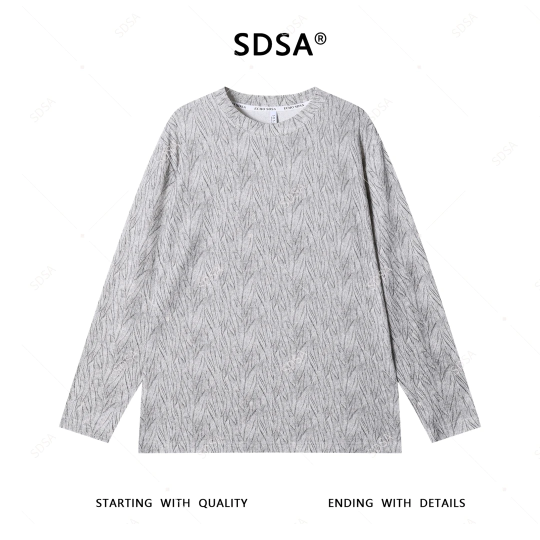 SDSA夏季新款男士痞帅韩版扎染凌乱线条圆领长袖T恤百搭时尚上衣
