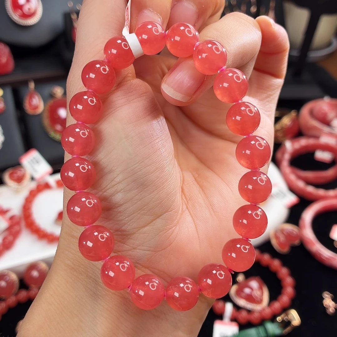 菱锰矿（红纹石）未镶嵌手串9.8mm32.394g