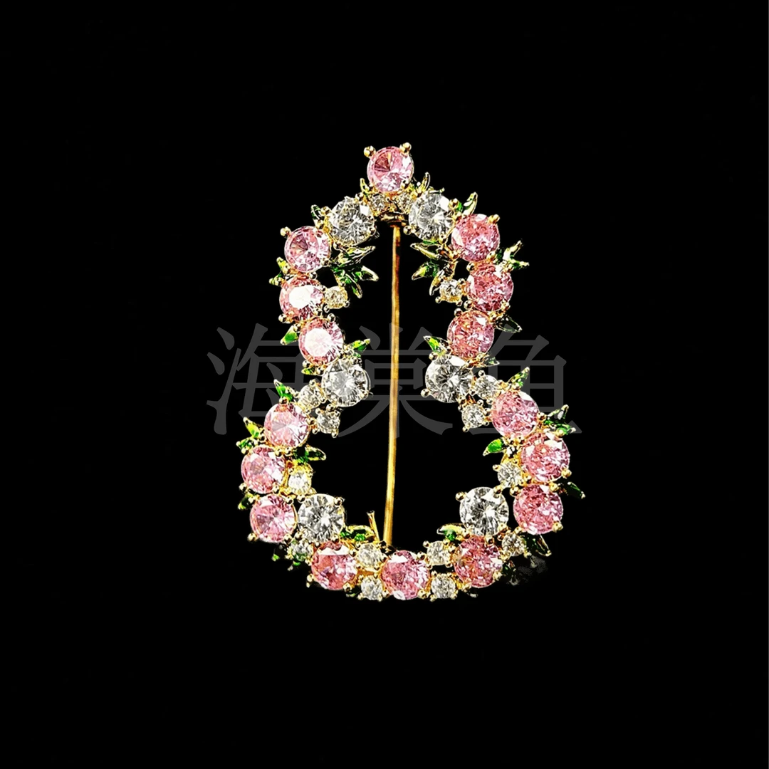 铜合金合成锆石胸针 时尚气质百搭粉色小葫芦胸针6337