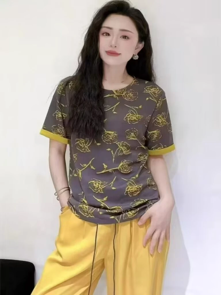 2306提花弹力洋气短袖