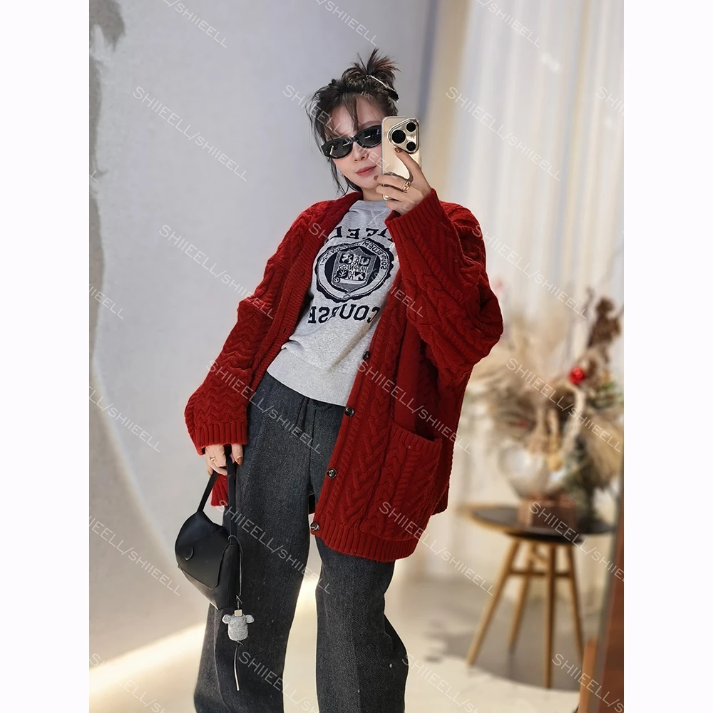 SHIIEELL【重磅麻花】复古毛针织衫女秋冬新款宽松长袖针织衫Z1379