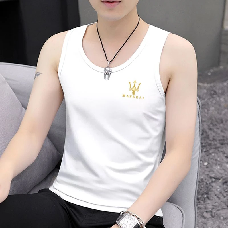 夏季男士新款无袖背心修身弹力运动穿搭跑步汗衫白色无袖打底汗衫