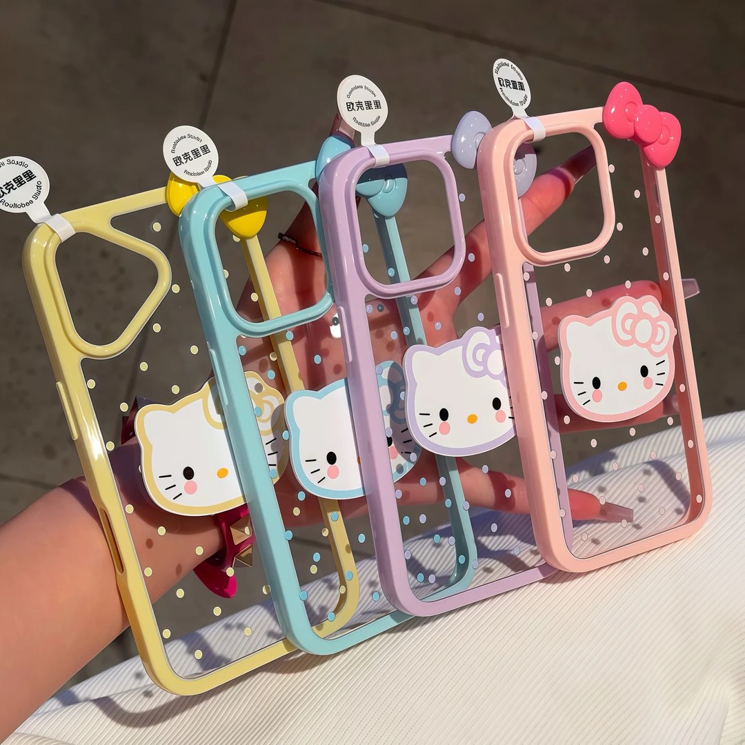 欧克里里波点KT蝴蝶结适用苹果16/15promax二合一手机壳141312/11