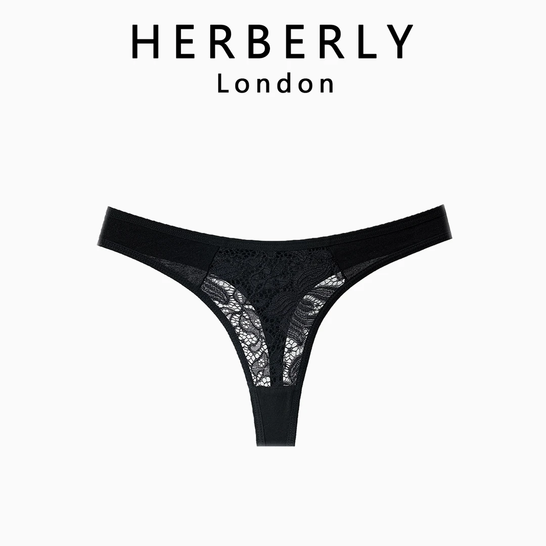 英国 HERBERLY 性感纯色蕾丝拼接内裤女运动低腰纯欲三角裤礼盒装