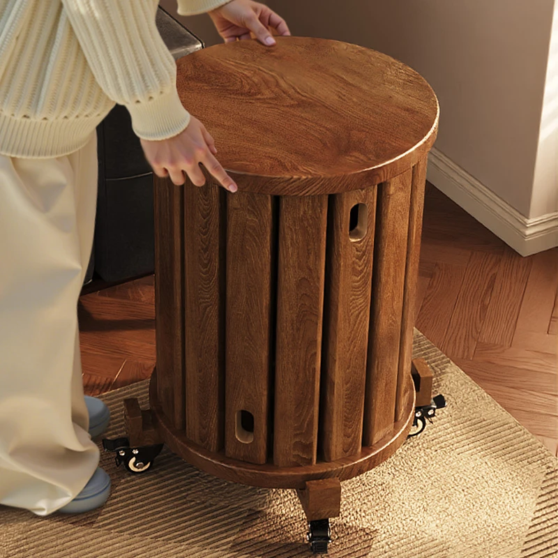 实木凳子叠叠乐可叠放带滑轮家用收纳堆叠凳客人备用凳新中式圆凳