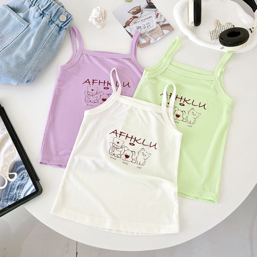 2025年夏季新款儿童女童冰丝字母小熊百搭运动透气中小童凉爽吊带