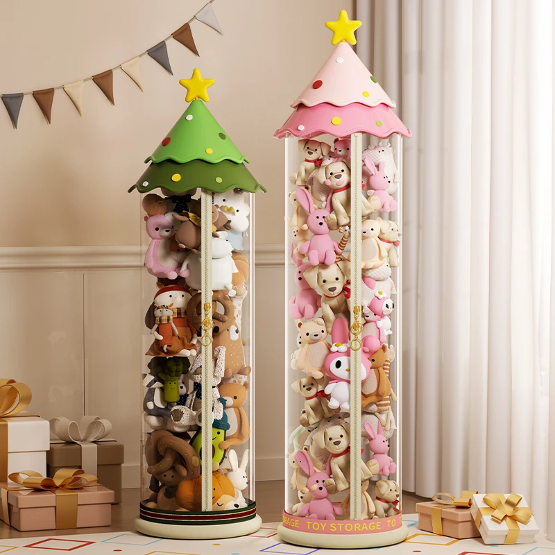 娃娃收纳桶新款家用公仔玩偶整理神器可爱圣诞树装毛绒玩具防尘桶