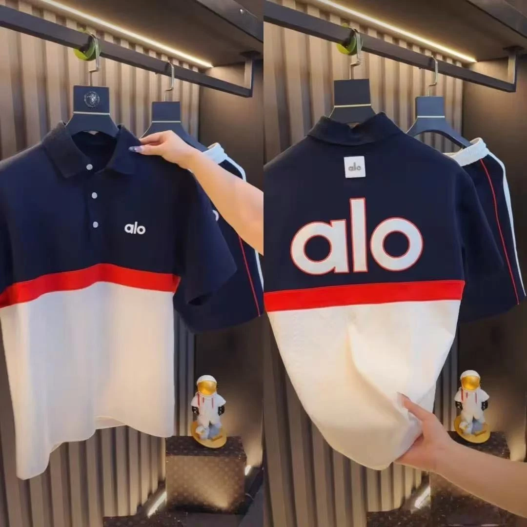 2025夏季新款时尚撞色休闲套装男士潮流个性短袖Polo衫直筒五分裤