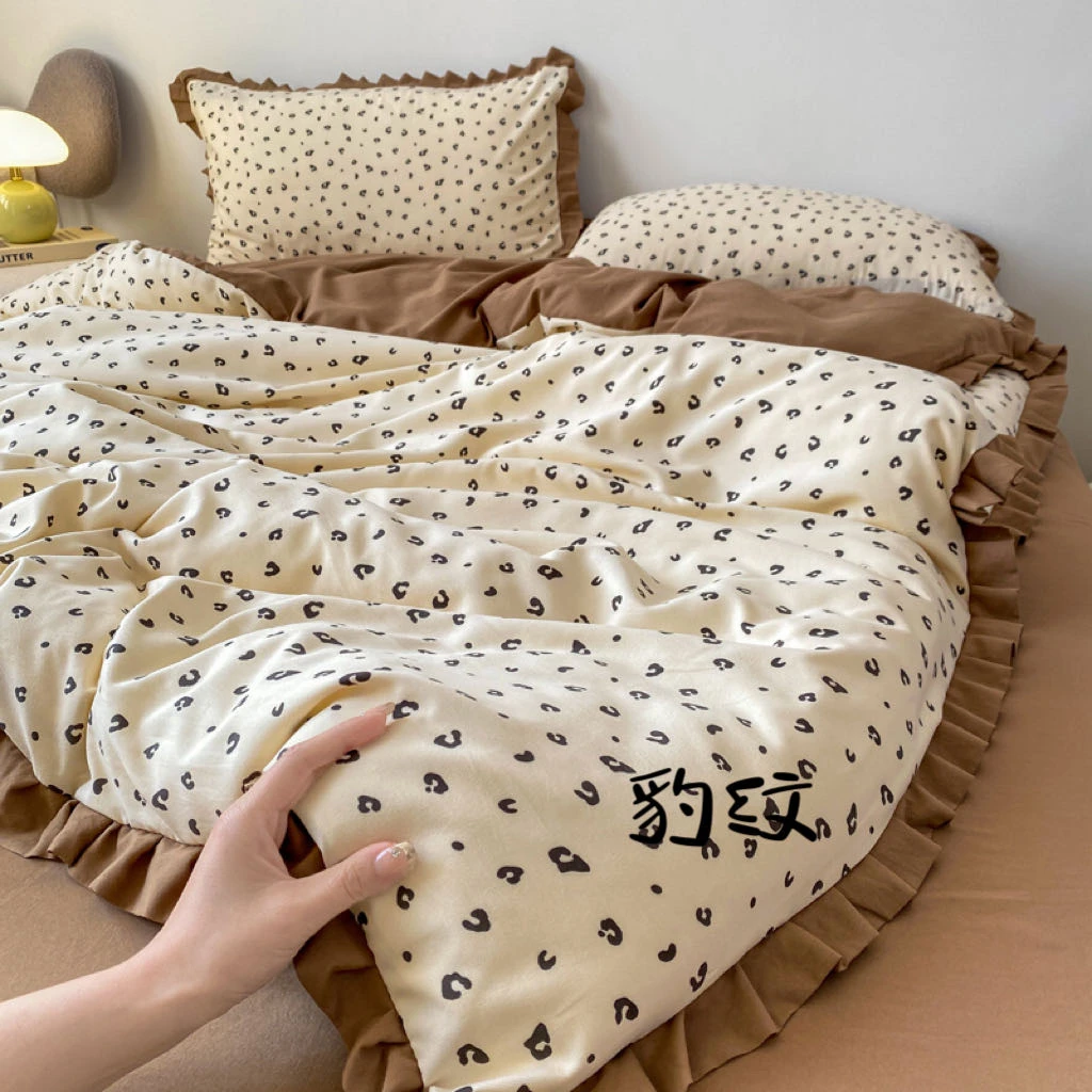 A类韩式花边针织棉双层纱床品四件套公主风简约