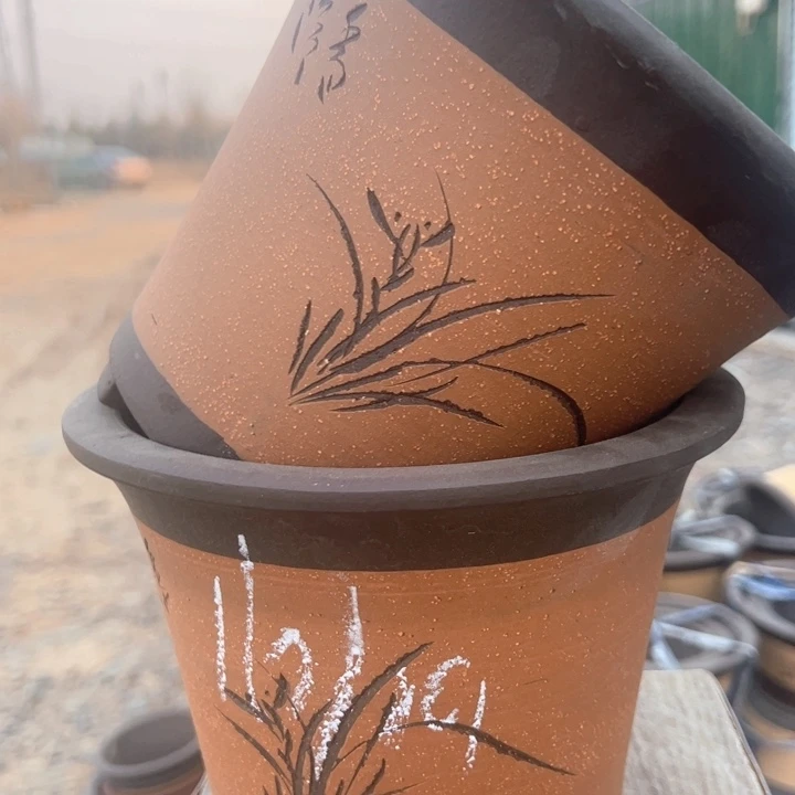 红陶紫砂兰花盆口19