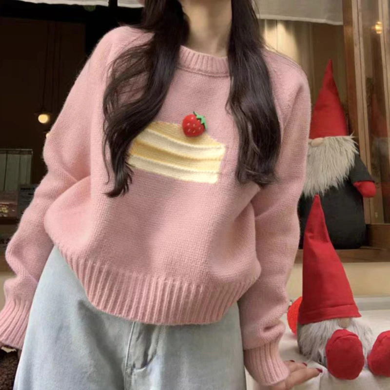 儿童女童2025新款针织衫洋气草莓蛋糕刺绣可爱爆款上衣毛衣