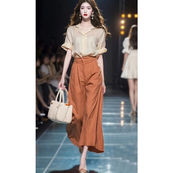 夏装盐系高级感气质名媛时尚休闲松弛感短袖衬衫阔腿裤两件套装女