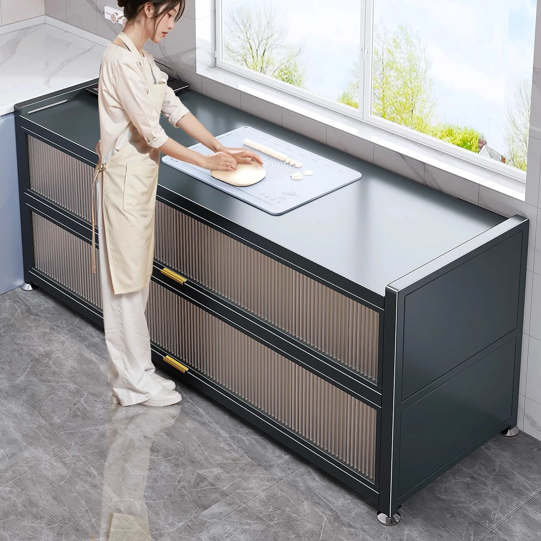 【特价秒杀】厨房电饭煲置物架落地多功能收纳切菜工作台防尘储物柜