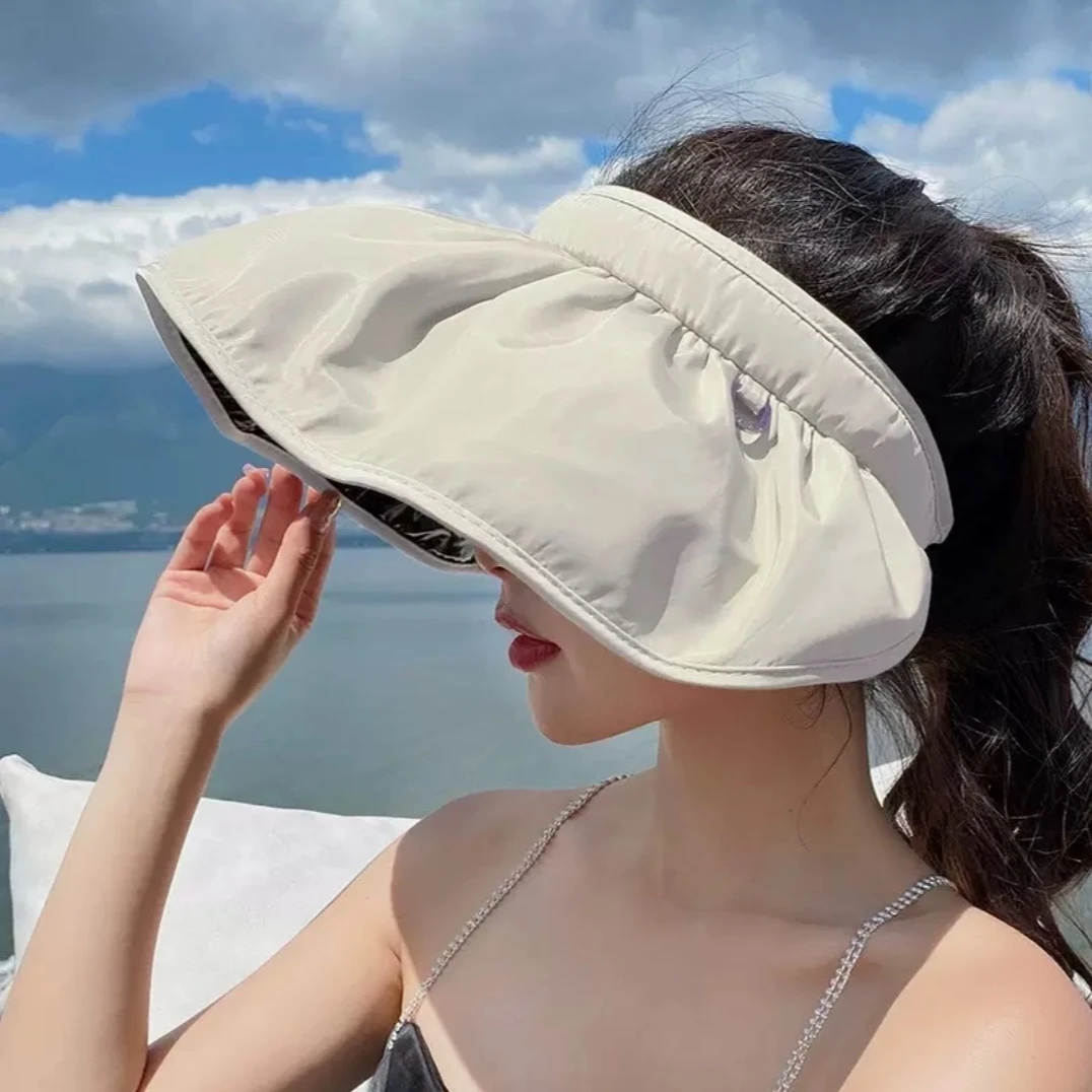 【贝壳帽-白色】多功能防晒黑胶遮阳帽（223）