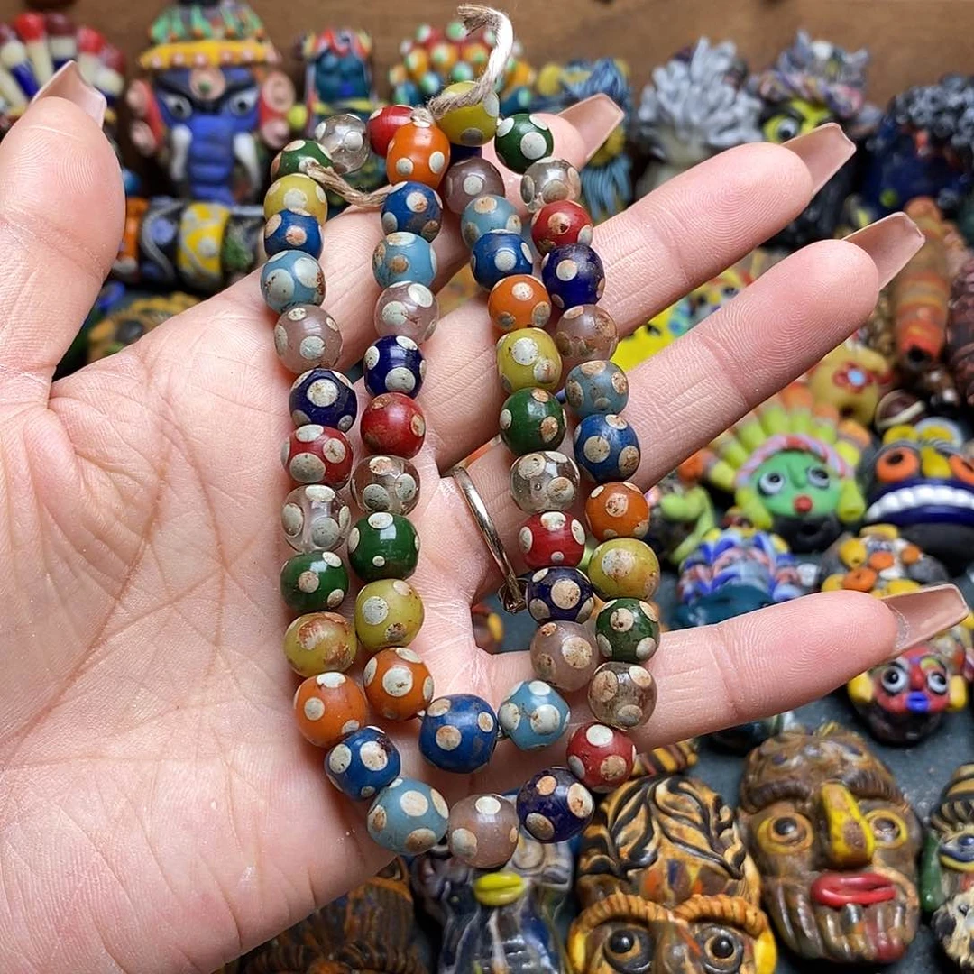 琉璃颈饰彩色波点老链子