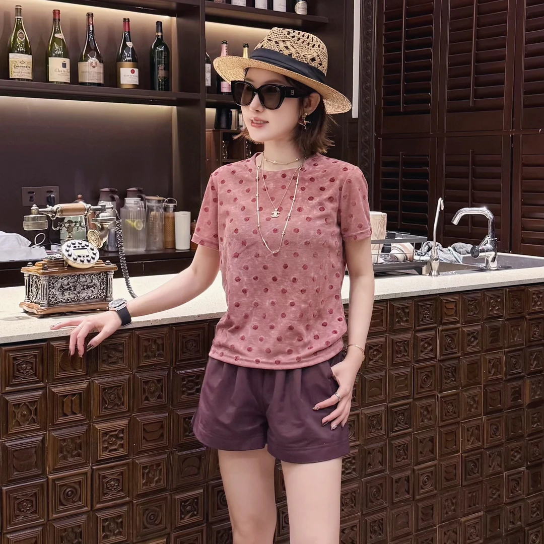 现货【扎染波点】夏季轻薄韩系洋气气质百搭T恤上衣女C336