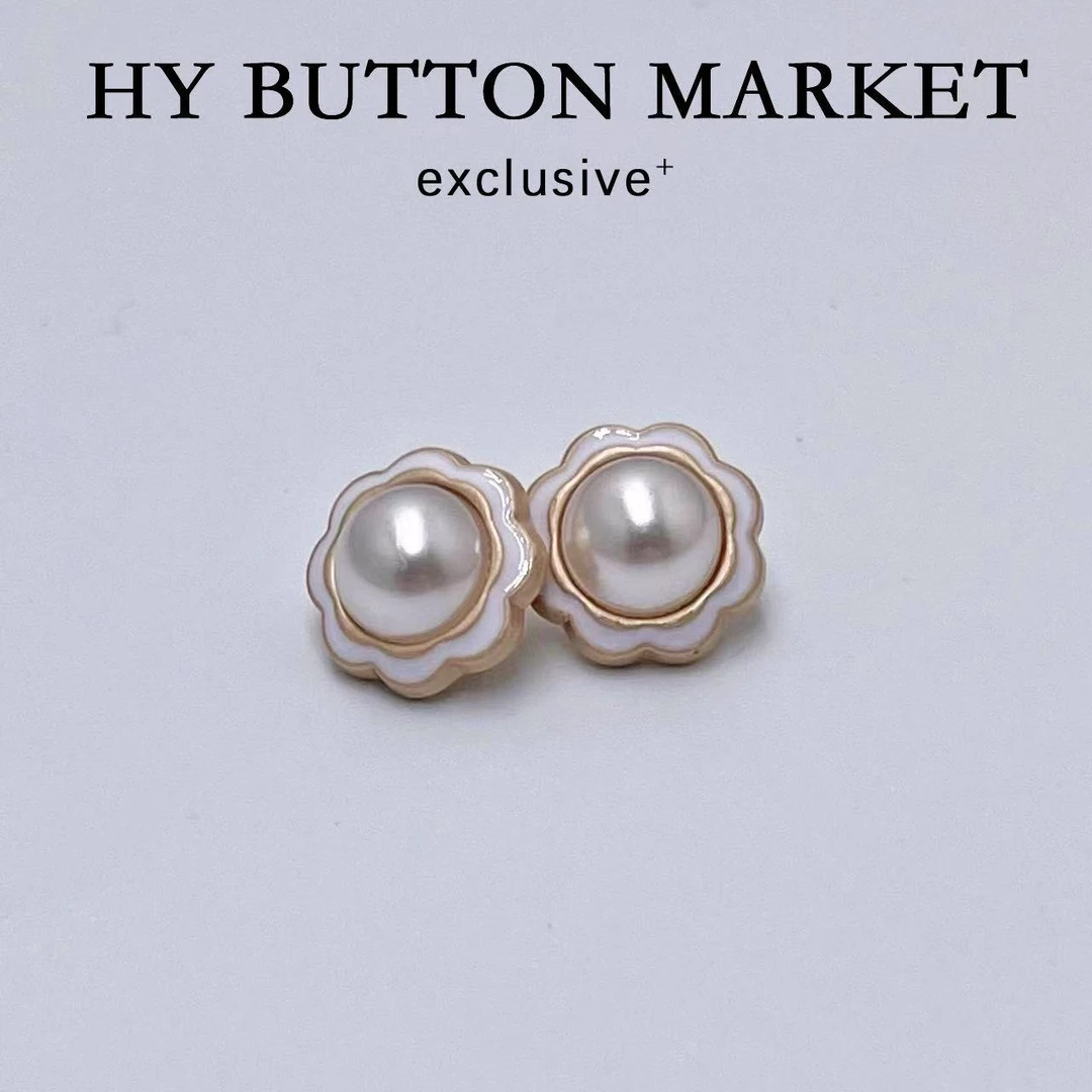 HY百搭时尚小香风珍珠小扣子高档上衣女外套针织开衫衬衫纽扣白色