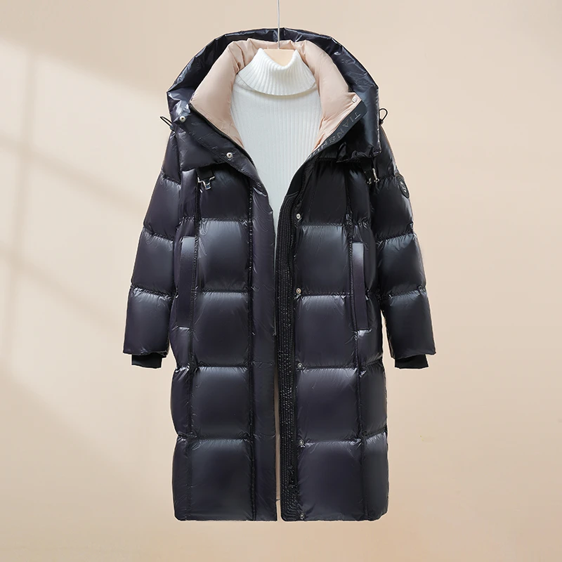5027【90绒羽绒服】新款羽绒服冬季保暖大被子款长款过膝连帽外套