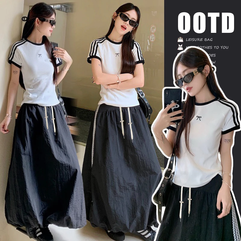 孕妇女装白色修身圆领短袖上衣御姐炸街独特小众上衣女装配半身裙