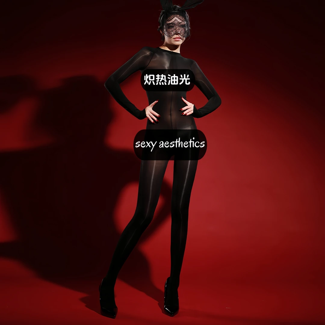 「炽热油光」薄款油亮连体袜纯色全身包连体衣长袖紧身打底衣高弹力
