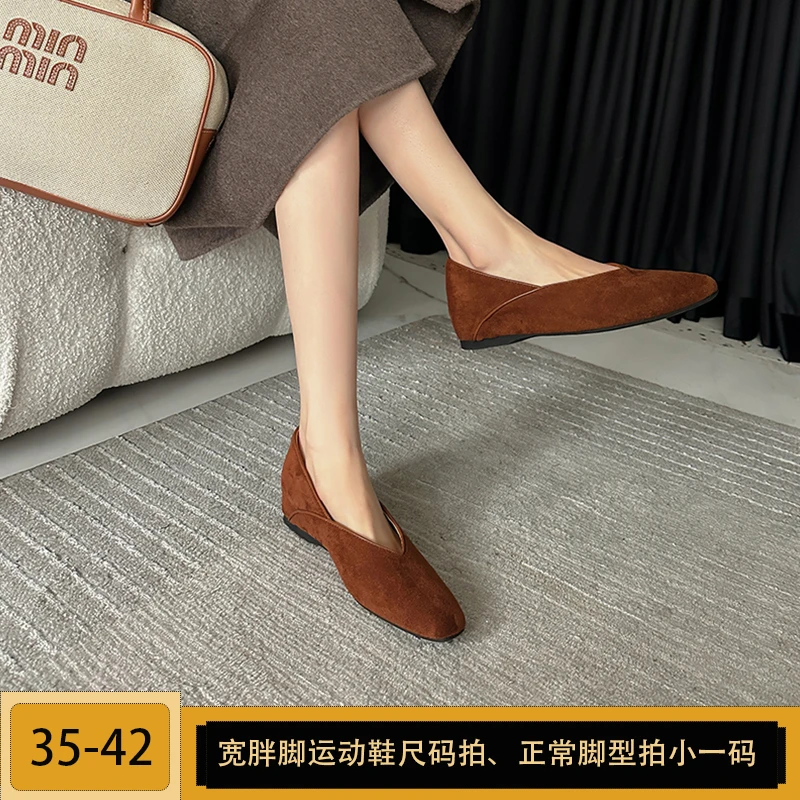 加宽版~内增高舒适平底奶奶鞋休闲百搭方头增高鞋子女鞋单鞋复古